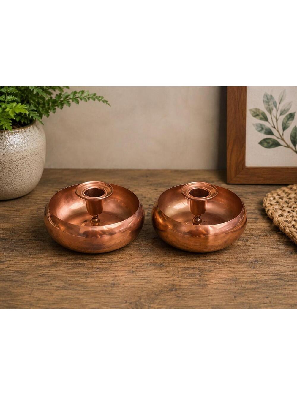 Mid Century Copper Chamberstick Candle Holders Pair